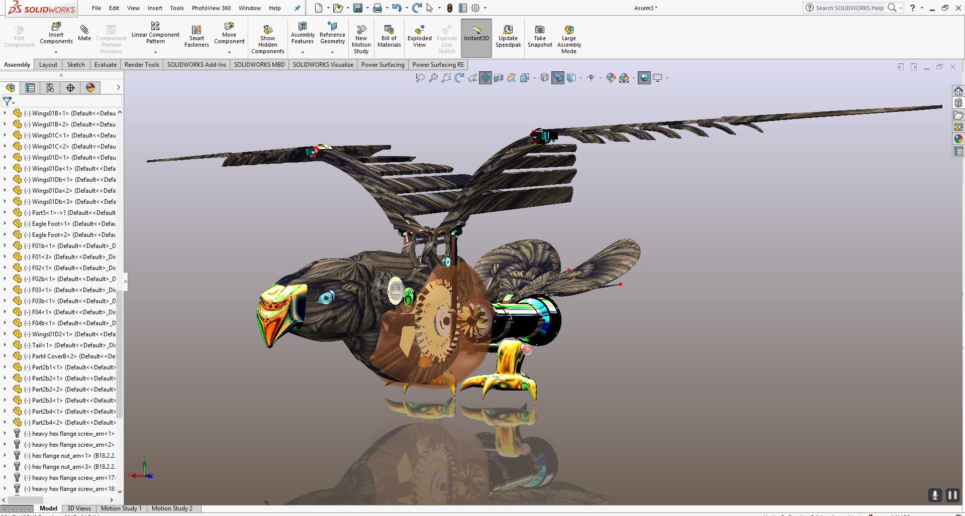 mechanical bird机械扑翼飞鸟机构3D图纸 Solidworks设计