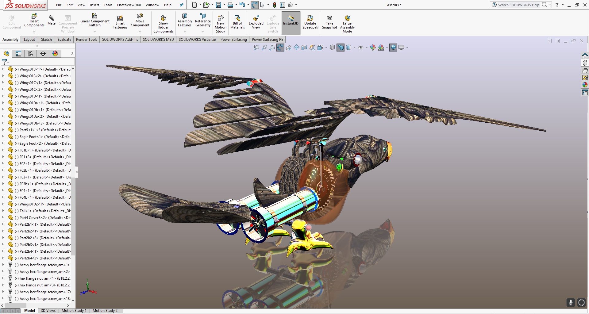 mechanical bird机械扑翼飞鸟机构3D图纸 Solidworks设计