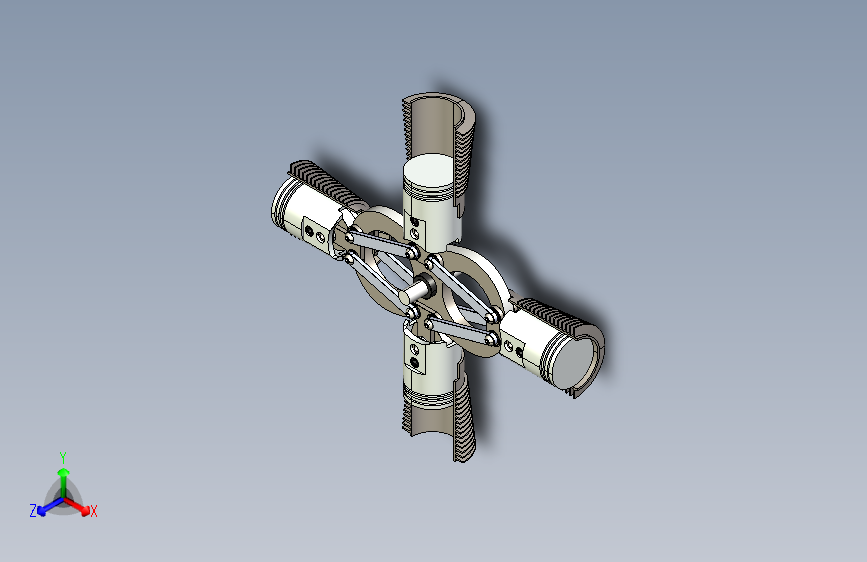 四缸径向发动机3D模型