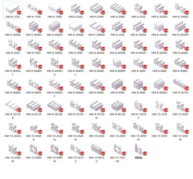 70种铝型材3D图（15~100系列