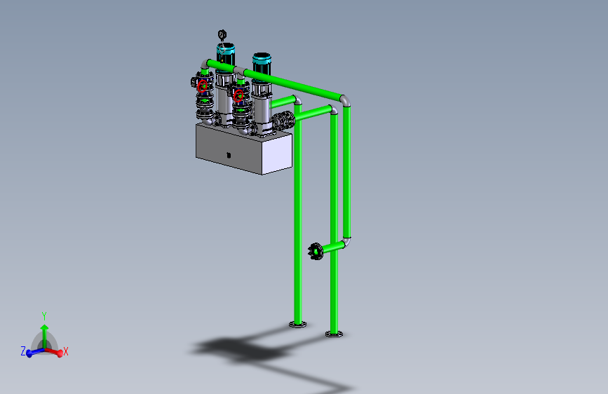 立式水泵、电机、及管线装配体