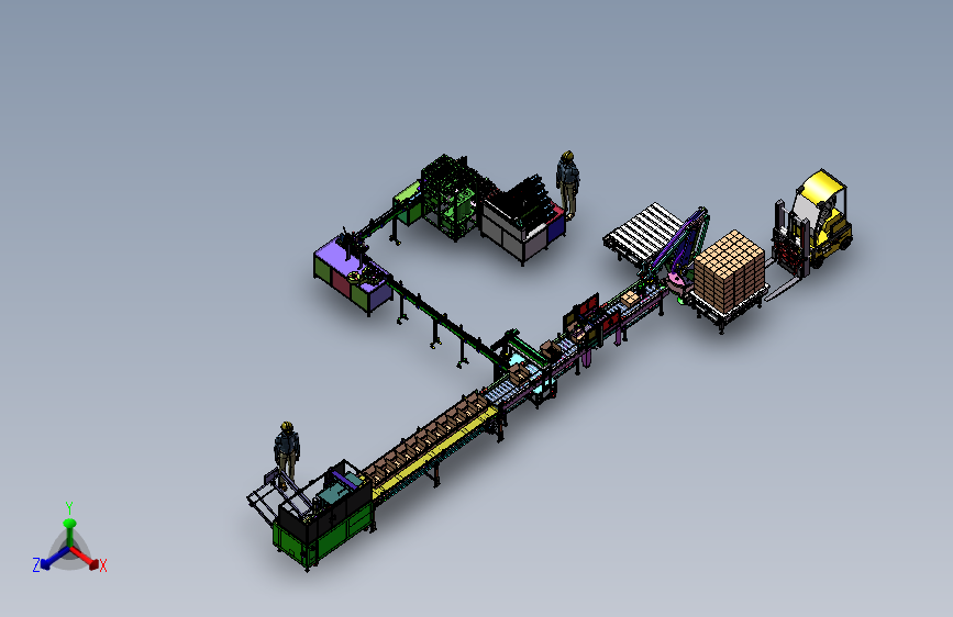 饮料瓶灌装排瓶称重装箱封箱3D图