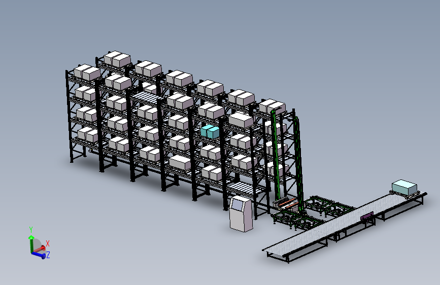 立体仓库立体货架3d图纸 仓库堆垛机取放3d图纸 桁架堆垛机3d模型