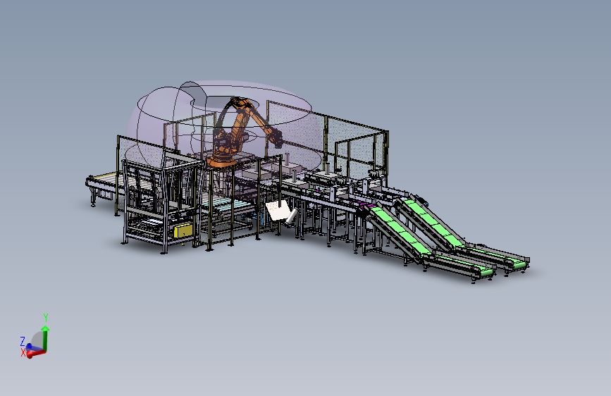 压包码垛滚筒输送线3d图纸 机器人分包滚筒流水输送线3d三维模型