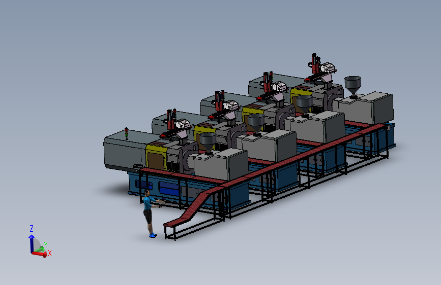 四台注塑机自动下料方案注塑机机械手自动取料3d