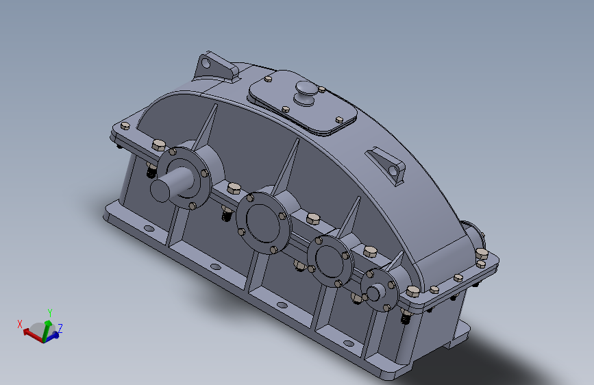 三级圆柱直齿轮减速箱3D图纸 Solidworks设计