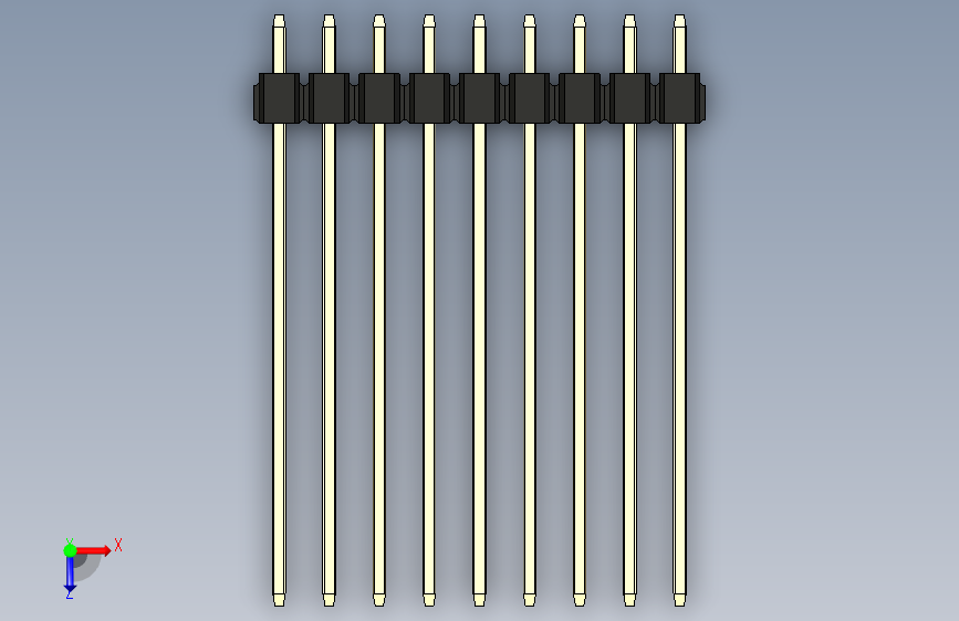 彩色公头100mil(2.54mm)系列-DS1021_black_3x09p_100mil_Type43_rev1.0 俯视图