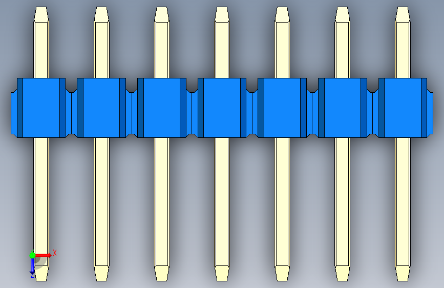 彩色公头100mil(2.54mm)系列-DS1021_blue_1x07p_100mil_Type1_rev1.0 俯视图