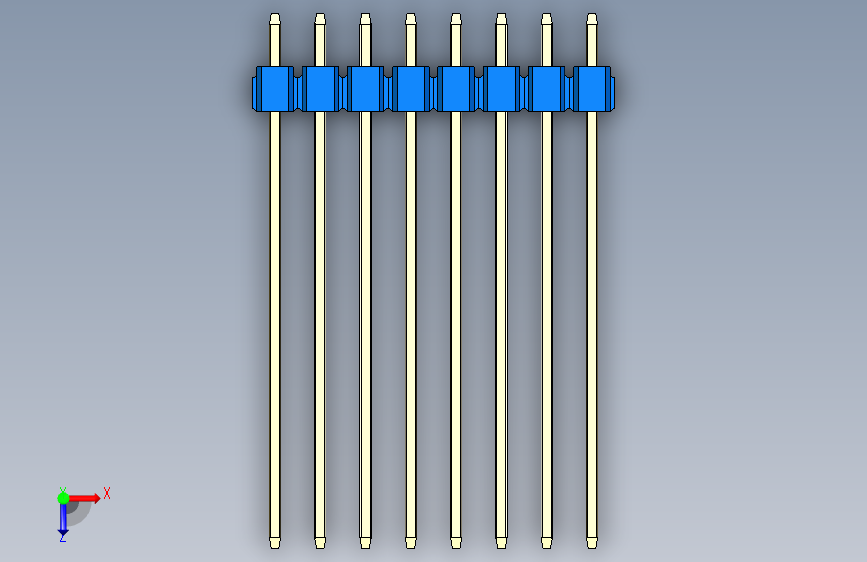 彩色公头100mil(2.54mm)系列-DS1021_blue_1x08p_100mil_Type43_rev1.0 俯视图