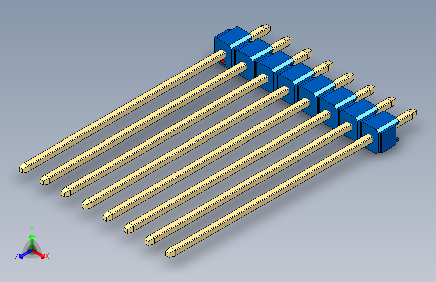 彩色公头100mil(2.54mm)系列-DS1021_blue_1x08p_100mil_Type43_rev1.0 主视图