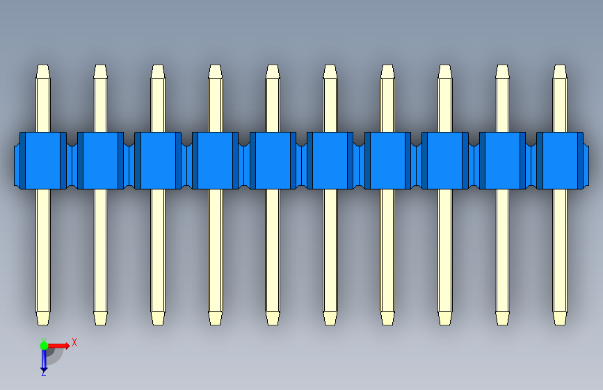 彩色公头100mil(2.54mm)系列-DS1021_blue_1x10p_100mil_Type1_rev1.0 俯视图