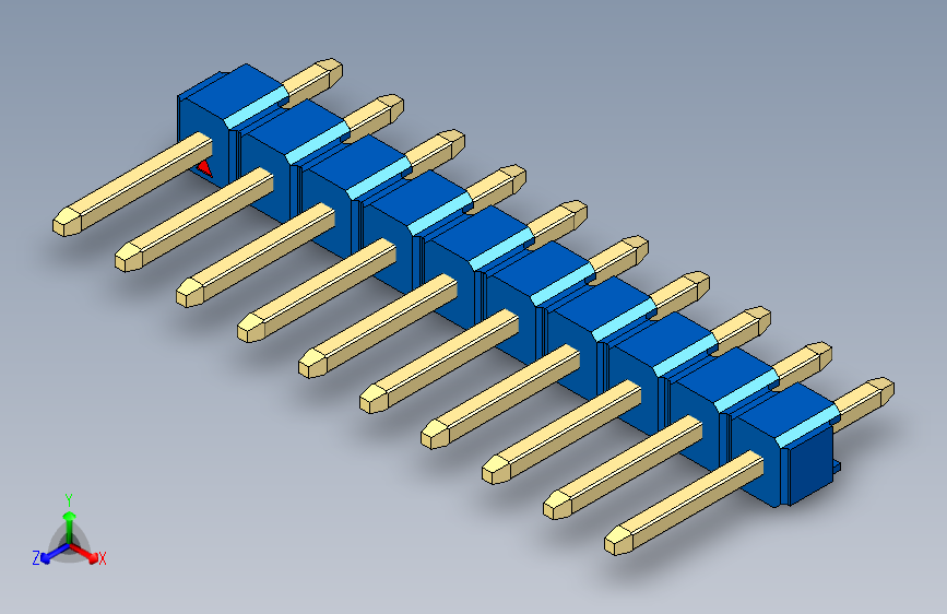 彩色公头100mil(2.54mm)系列-DS1021_blue_1x10p_100mil_Type1_rev1.0 主视图
