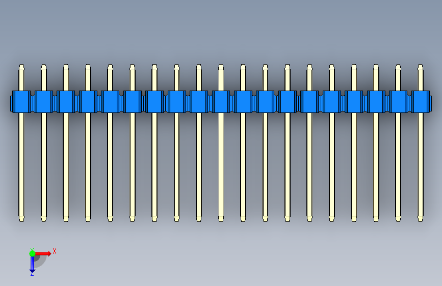 彩色公头100mil(2.54mm)系列-DS1021_blue_1x19p_100mil_Type5_rev1.0 俯视图