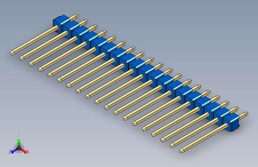 彩色公头100mil(2.54mm)系列-DS1021_blue_1x19p_100mil_Type5_rev1.0 主视图