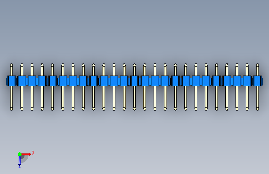 彩色公头100mil(2.54mm)系列-DS1021_blue_1x25p_100mil_Type1_rev1.0 俯视图