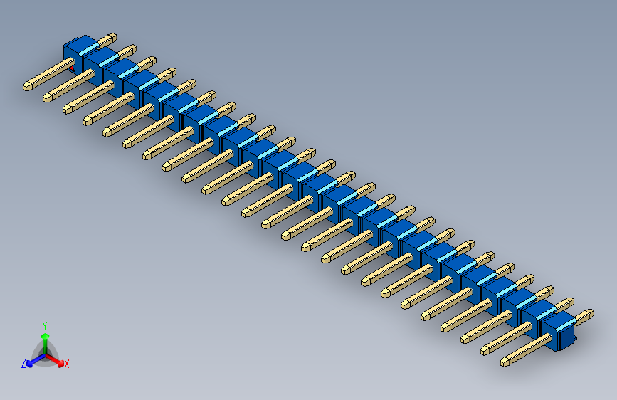 彩色公头100mil(2.54mm)系列-DS1021_blue_1x25p_100mil_Type1_rev1.0 主视图