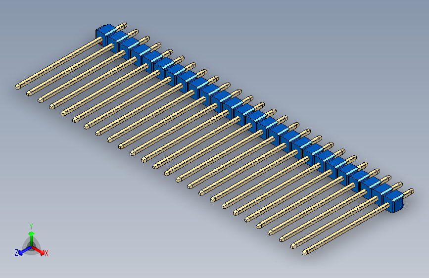 彩色公头100mil(2.54mm)系列-DS1021_blue_1x26p_100mil_Type19_rev1.0 主视图