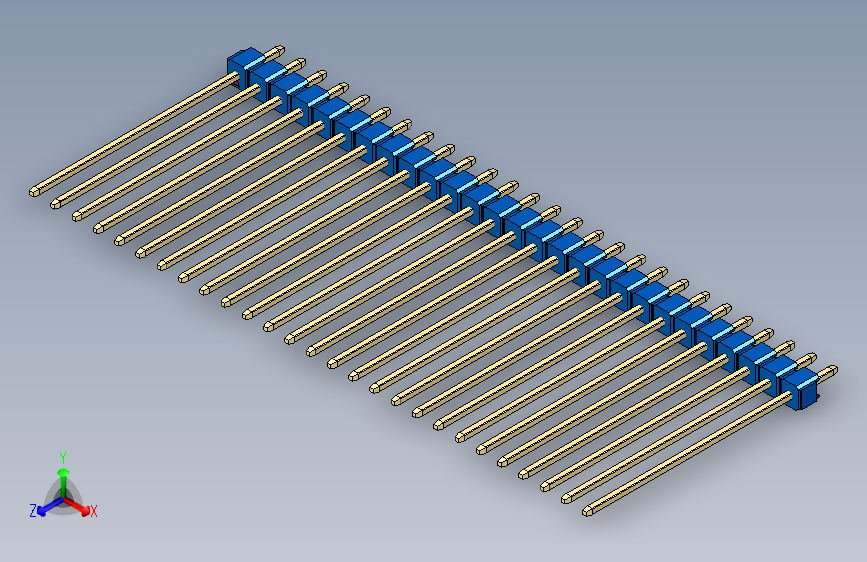 彩色公头100mil(2.54mm)系列-DS1021_blue_1x27p_100mil_Type43_rev1.0 主视图