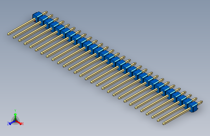彩色公头100mil(2.54mm)系列-DS1021_blue_1x29p_100mil_Type5_rev1.0 主视图
