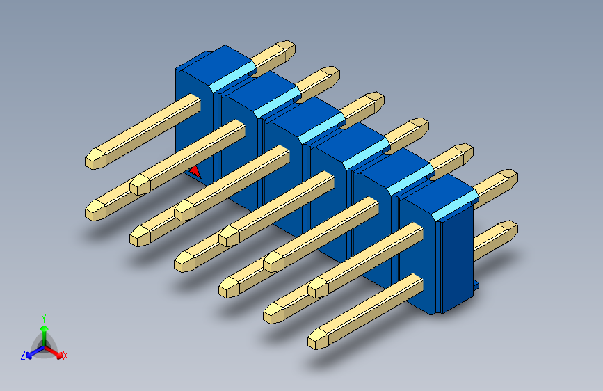 彩色公头100mil(2.54mm)系列-DS1021_blue_2x06p_100mil_Type1_rev1.0 主视图