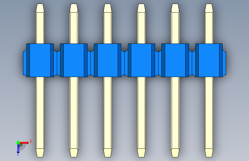 彩色公头100mil(2.54mm)系列-DS1021_blue_2x06p_100mil_Type1_rev1.0 俯视图