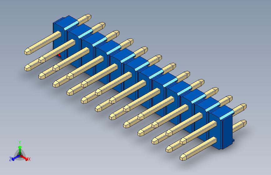 彩色公头100mil(2.54mm)系列-DS1021_blue_2x12p_100mil_Type1_rev1.0 主视图
