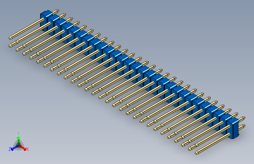 彩色公头100mil(2.54mm)系列-DS1021_blue_2x28p_100mil_Type5_rev1.0 主视图