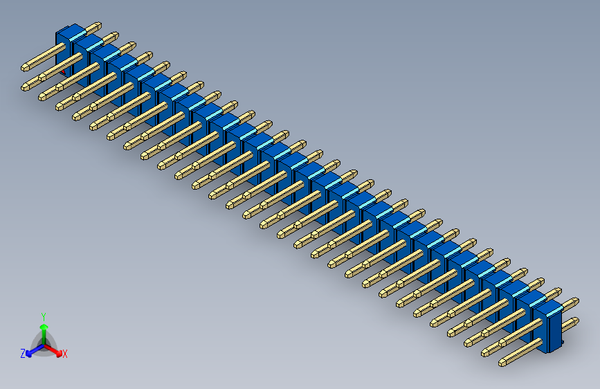 彩色公头100mil(2.54mm)系列-DS1021_blue_2x29p_100mil_Type1_rev1.0 主视图