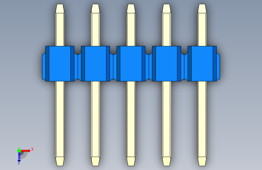 彩色公头100mil(2.54mm)系列-DS1021_blue_3x05p_100mil_Type1_rev1.0 俯视图