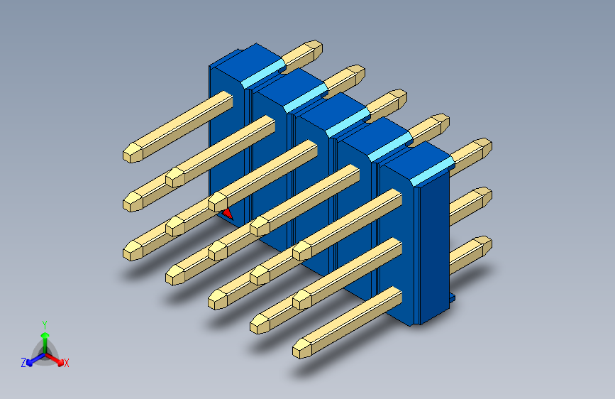 彩色公头100mil(2.54mm)系列-DS1021_blue_3x05p_100mil_Type1_rev1.0 主视图