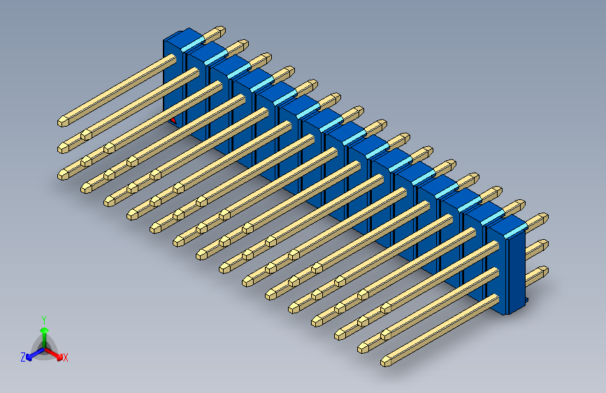 彩色公头100mil(2.54mm)系列-DS1021_blue_3x15p_100mil_Type5_rev1.0 主视图