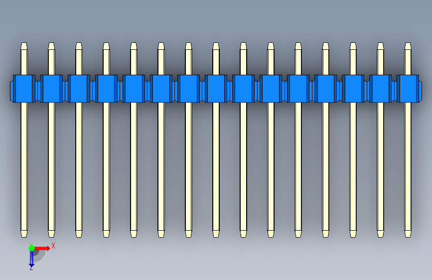 彩色公头100mil(2.54mm)系列-DS1021_blue_3x15p_100mil_Type5_rev1.0 俯视图
