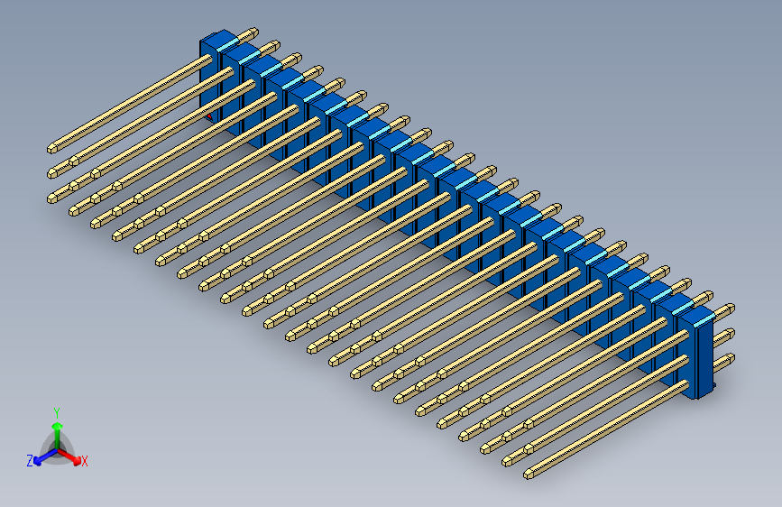 彩色公头100mil(2.54mm)系列-DS1021_blue_3x23p_100mil_Type19_rev1.0 主视图