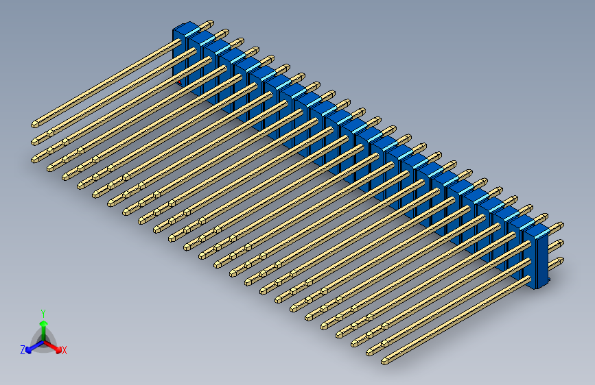 彩色公头100mil(2.54mm)系列-DS1021_blue_3x24p_100mil_Type43_rev1.0 主视图