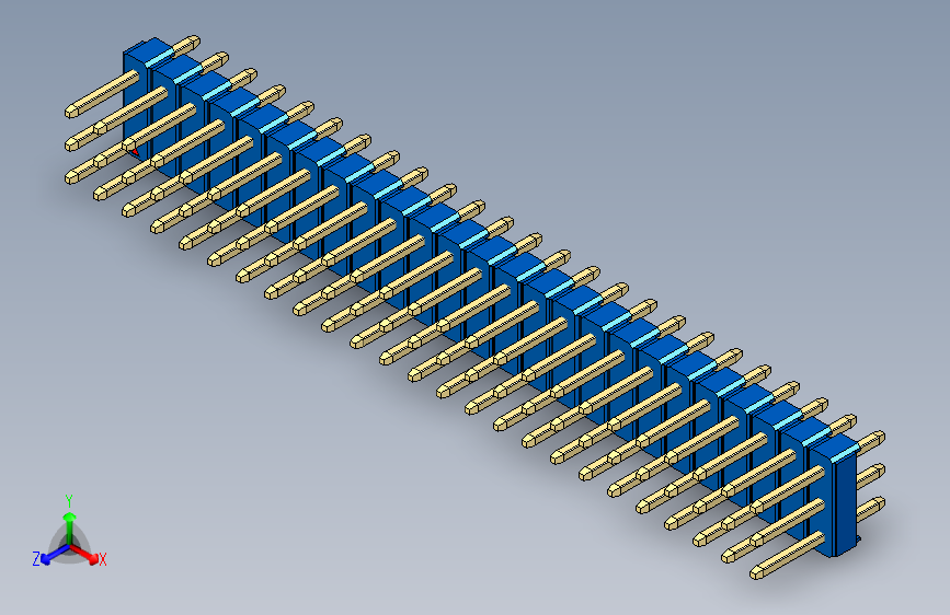 彩色公头100mil(2.54mm)系列-DS1021_blue_3x25p_100mil_Type1_rev1.0 主视图