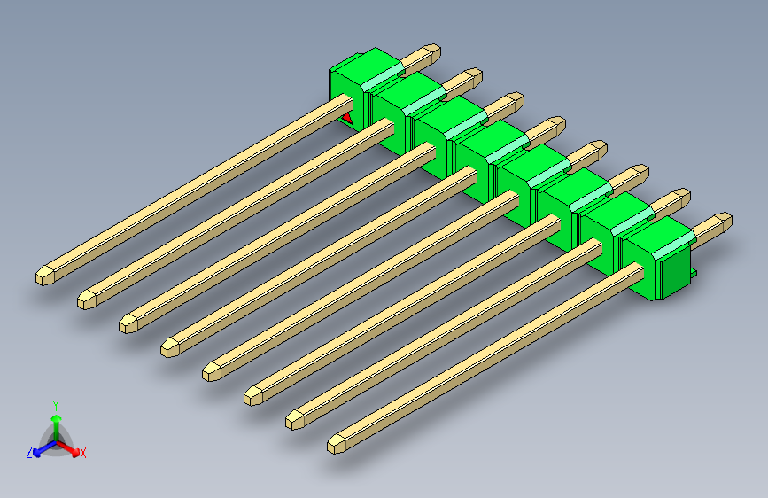 彩色公头100mil(2.54mm)系列-DS1021_green_1x08p_100mil_Type19_rev1.0 主视图