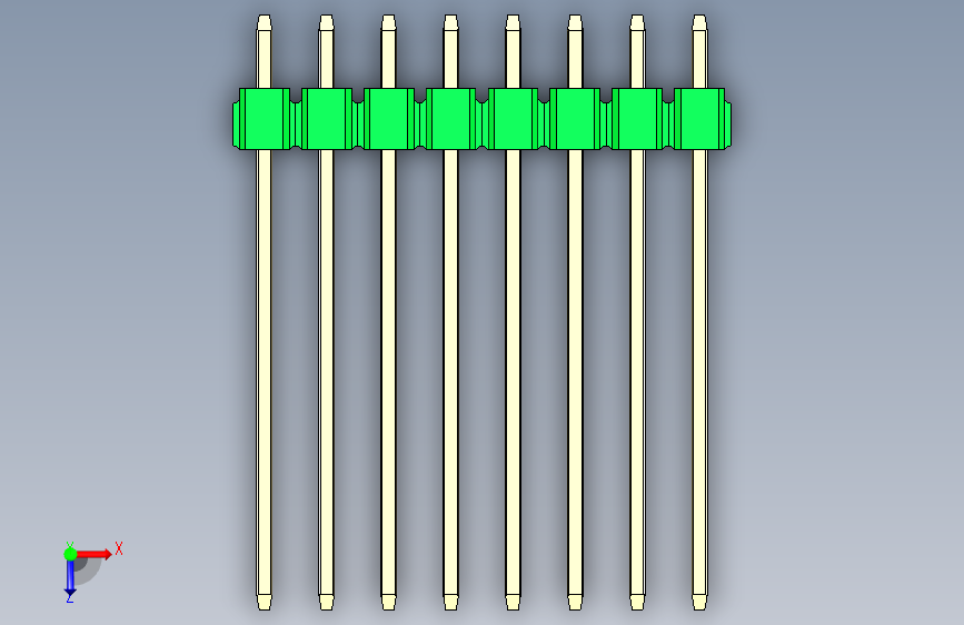 彩色公头100mil(2.54mm)系列-DS1021_green_1x08p_100mil_Type19_rev1.0 俯视图