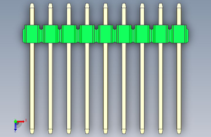 彩色公头100mil(2.54mm)系列-DS1021_green_1x09p_100mil_Type5_rev1.0 俯视图