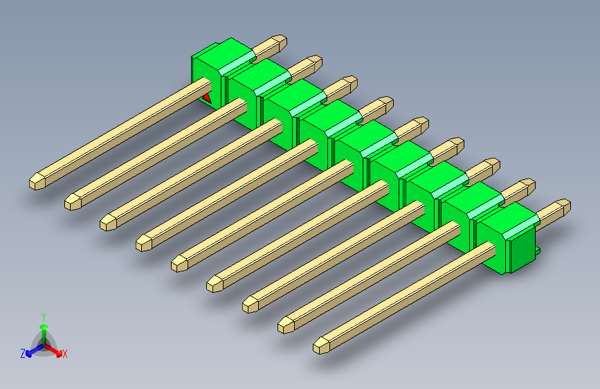 彩色公头100mil(2.54mm)系列-DS1021_green_1x09p_100mil_Type5_rev1.0 主视图