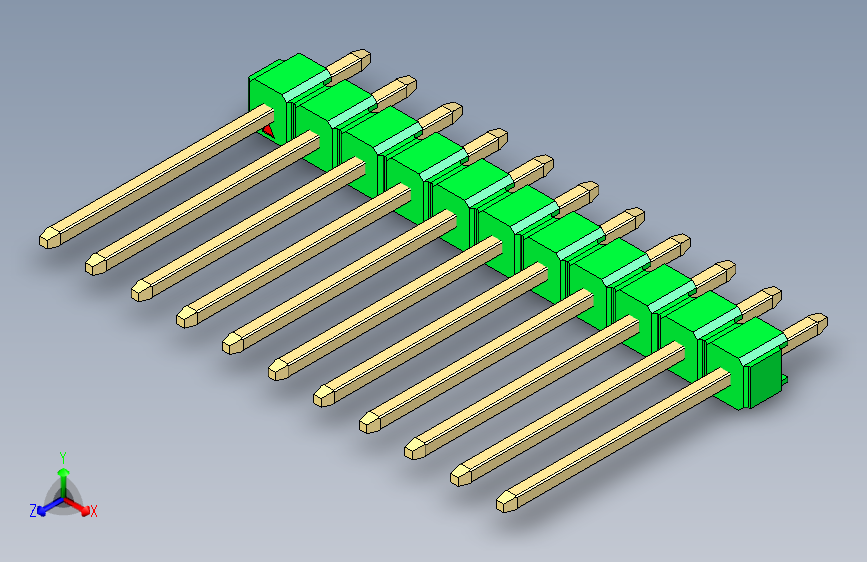 彩色公头100mil(2.54mm)系列-DS1021_green_1x11p_100mil_Type5_rev1.0 主视图