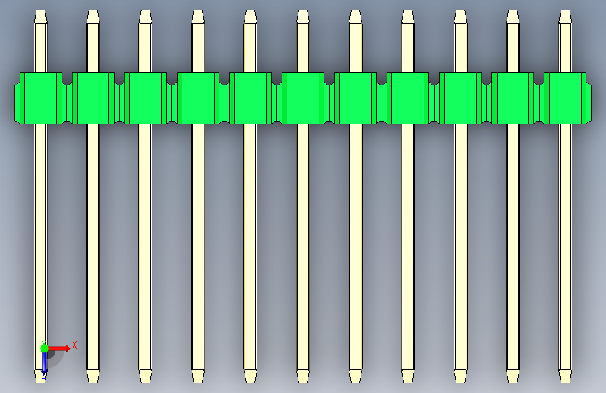 彩色公头100mil(2.54mm)系列-DS1021_green_1x11p_100mil_Type5_rev1.0 俯视图