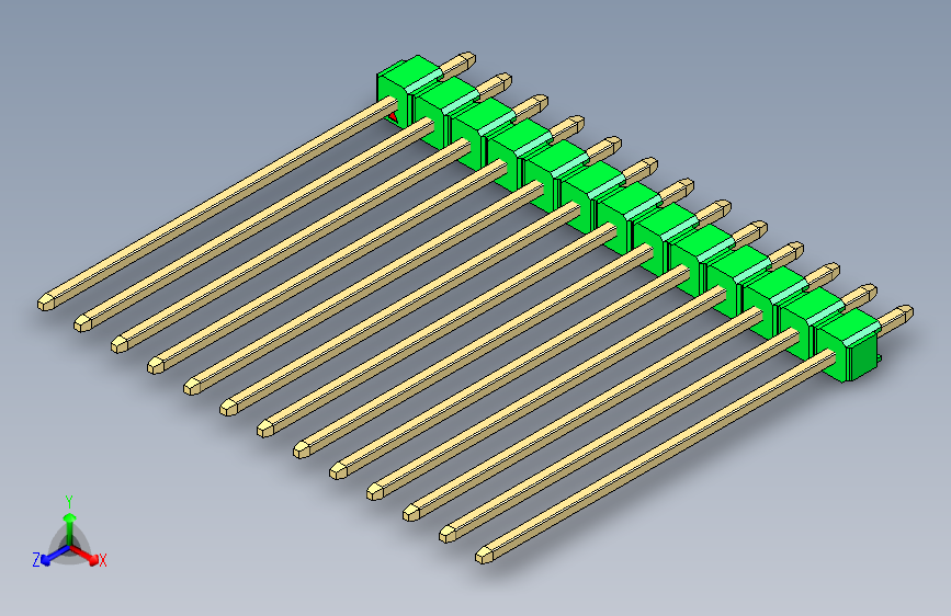 彩色公头100mil(2.54mm)系列-DS1021_green_1x13p_100mil_Type43_rev1.0 主视图