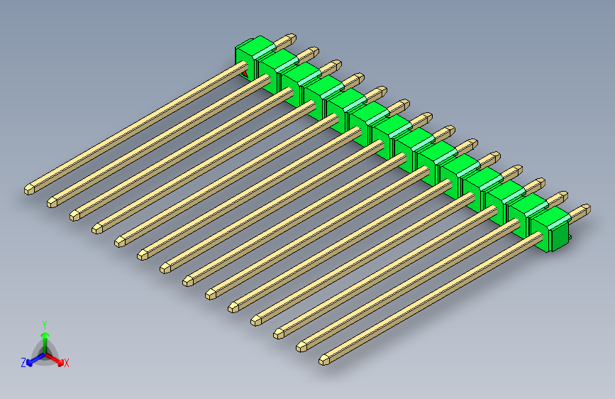 彩色公头100mil(2.54mm)系列-DS1021_green_1x14p_100mil_Type43_rev1.0 主视图