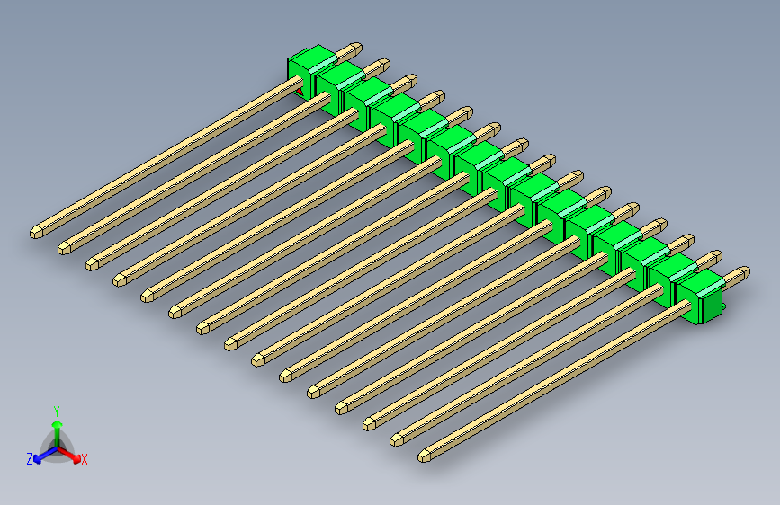彩色公头100mil(2.54mm)系列-DS1021_green_1x15p_100mil_Type43_rev1.0 主视图
