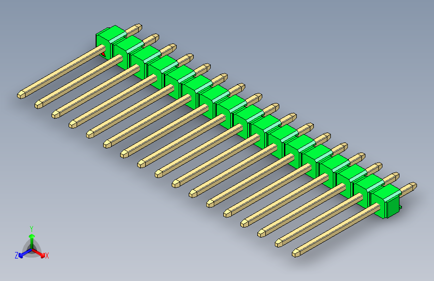 彩色公头100mil(2.54mm)系列-DS1021_green_1x17p_100mil_Type5_rev1.0 主视图