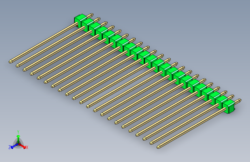 彩色公头100mil(2.54mm)系列-DS1021_green_1x22p_100mil_Type43_rev1.0 主视图