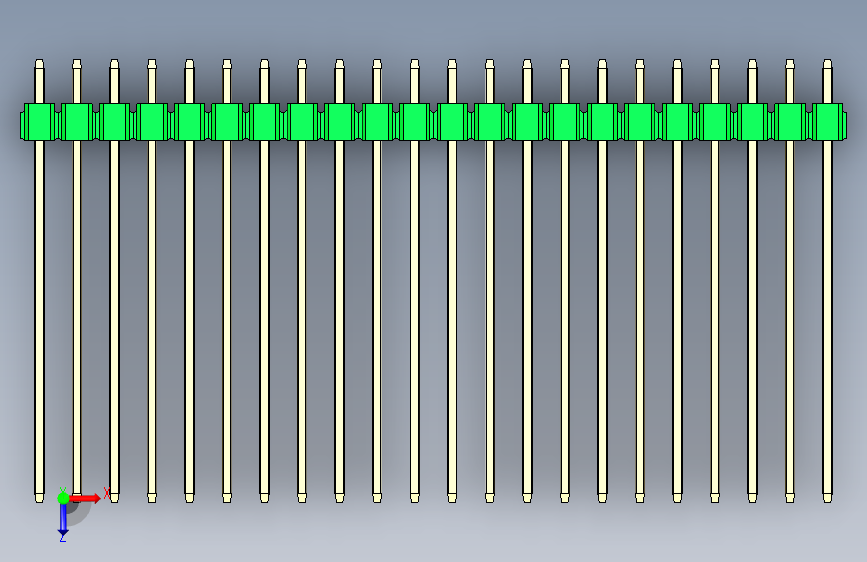 彩色公头100mil(2.54mm)系列-DS1021_green_1x22p_100mil_Type43_rev1.0 俯视图