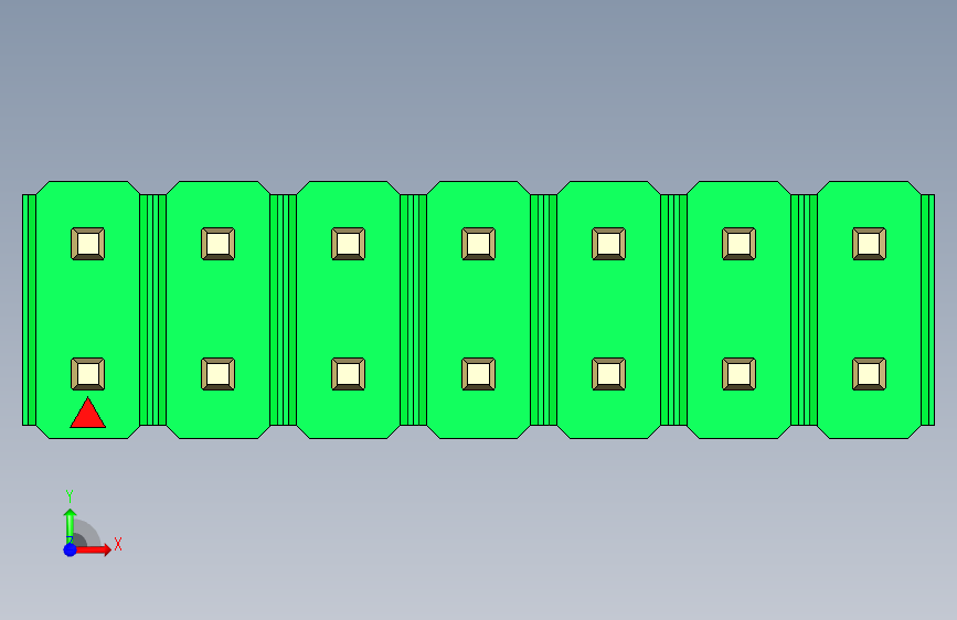 彩色公头100mil(2.54mm)系列-DS1021_green_2x07p_100mil_Type5_rev1.0 正面视图