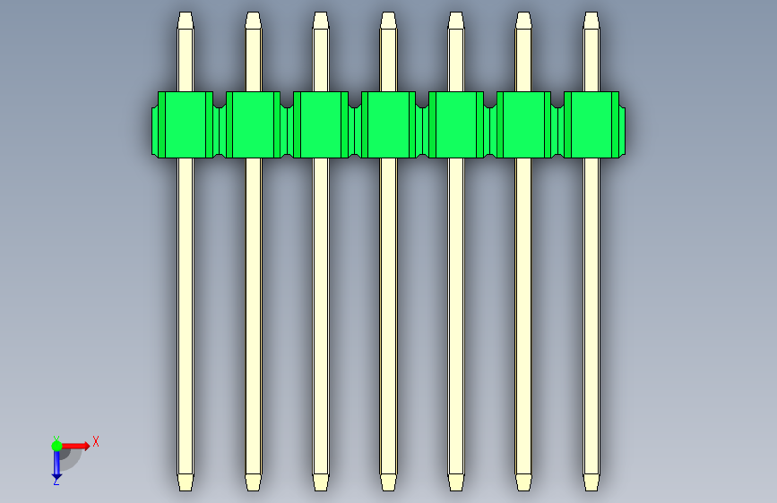 彩色公头100mil(2.54mm)系列-DS1021_green_2x07p_100mil_Type5_rev1.0 俯视图