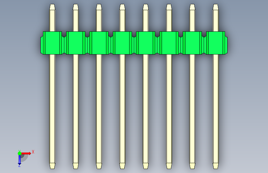 彩色公头100mil(2.54mm)系列-DS1021_green_2x08p_100mil_Type5_rev1.0 俯视图